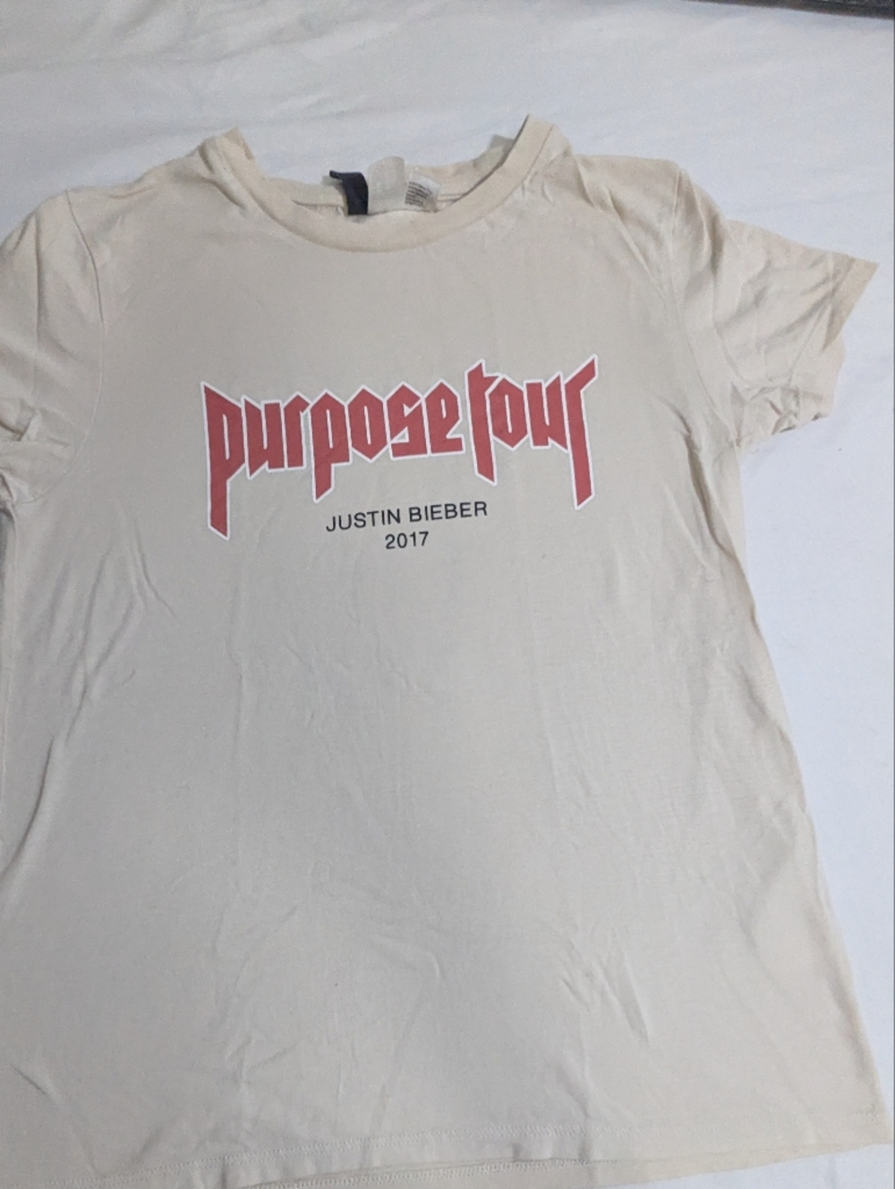 Justin Bieber Cream & Red Short-Sleeve 2017 Purpose Concert Merch Tee Small